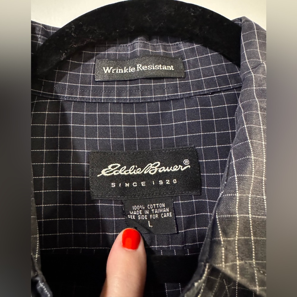 Eddie Bauer vintage navy and White Checkered Shirt